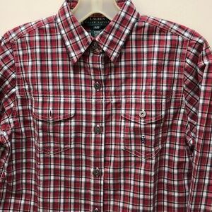 Lauren Ralph Lauren red plaid cotton shirt with 2 buttoned breast pockets